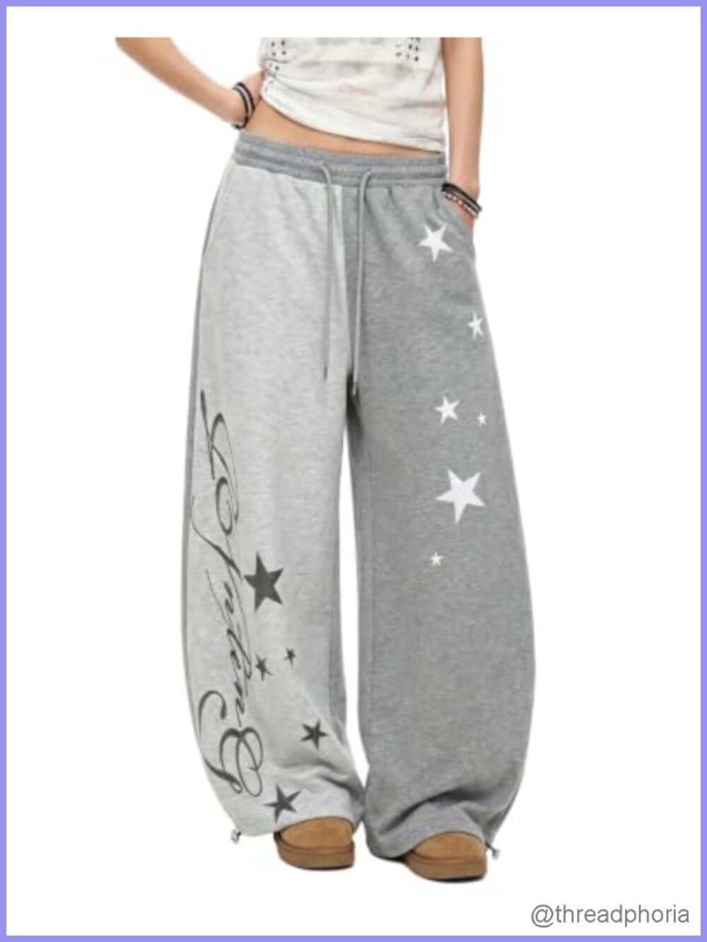 Y2K Wide Leg Drawstring Dance Sweatpants with Star Print